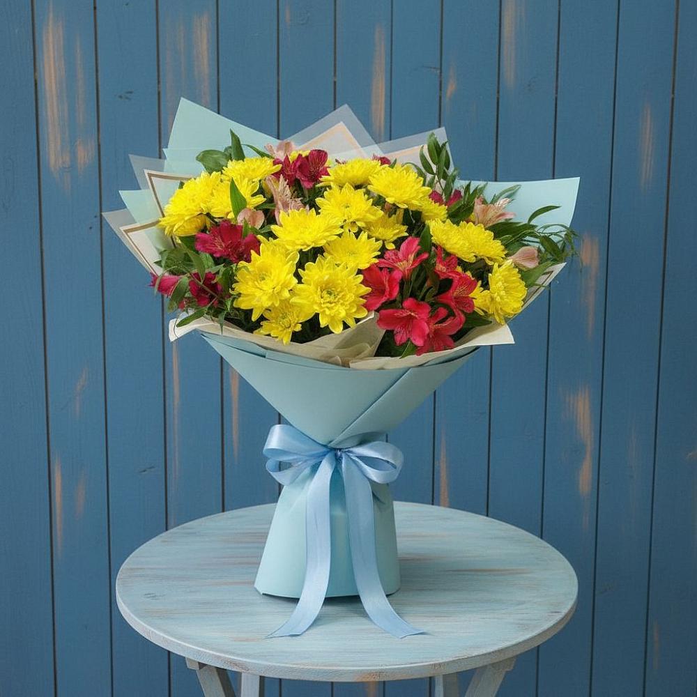 Букет цветов из: Альстромерии и Хризантемы в Дубовской