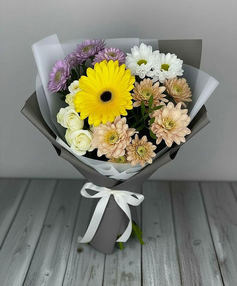 Букет цветов из: Розы, Герберы и Хризантемы в Дубовской