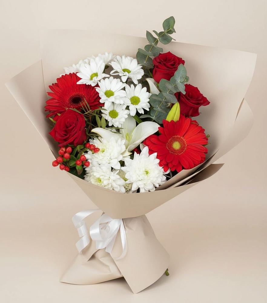 Букет цветов из: Розы, Хризантемы, Герберы и Лилии в Дубовской
