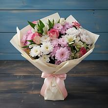 Букет цветов из:  Хризантемы, Альстромерии и Розы в Дубовской