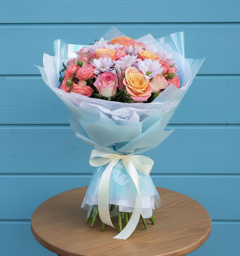 Букет цветов из: Хризантемы и Розы в Дубовской