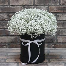 Цветочная композиция из Гипсофила в шляпной коробке в Дубовской